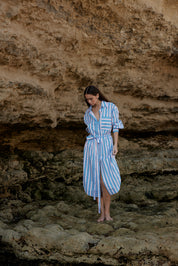 BILLY DRESS IN OCEAN DEPTH/SEASHELL STRIPE