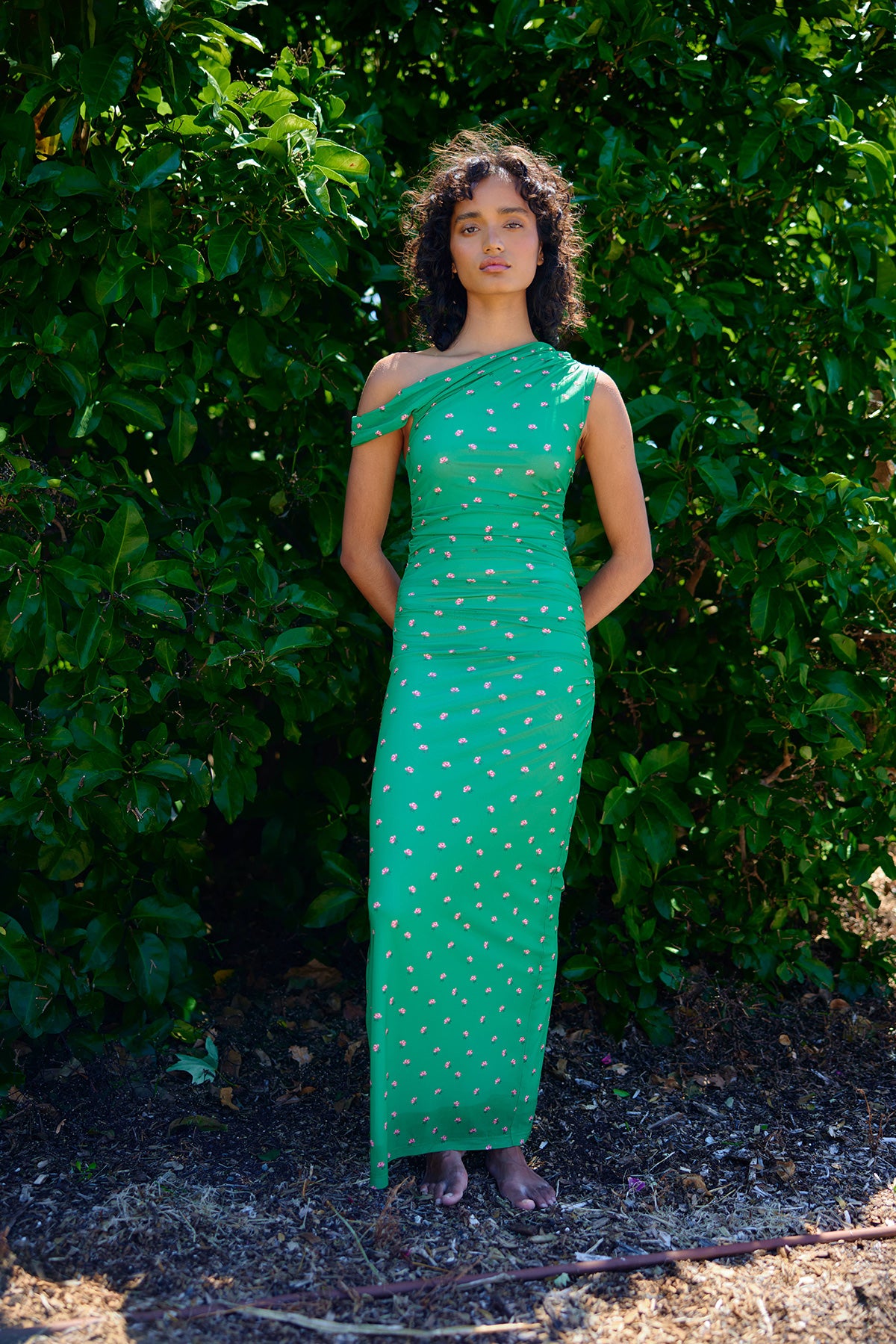 SOPHIE MESH DRESS LEAF ROSE