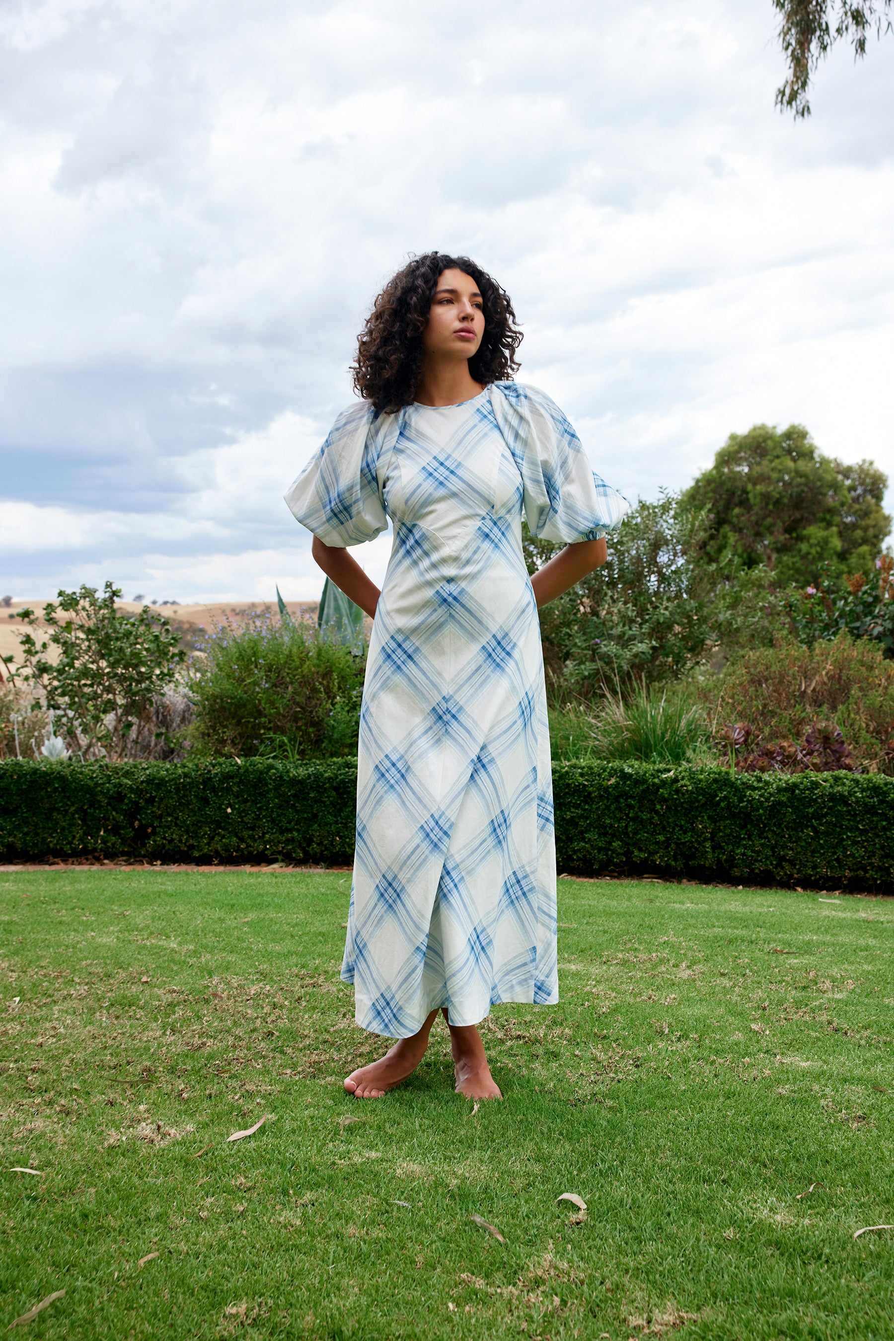 white christmas dresses Blue Floral Midi Dress - All Dresses