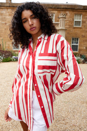 BUDDY SHIRT IN RUBY ANTIQUE STRIPE