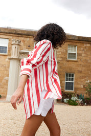 BUDDY SHIRT IN RUBY ANTIQUE STRIPE