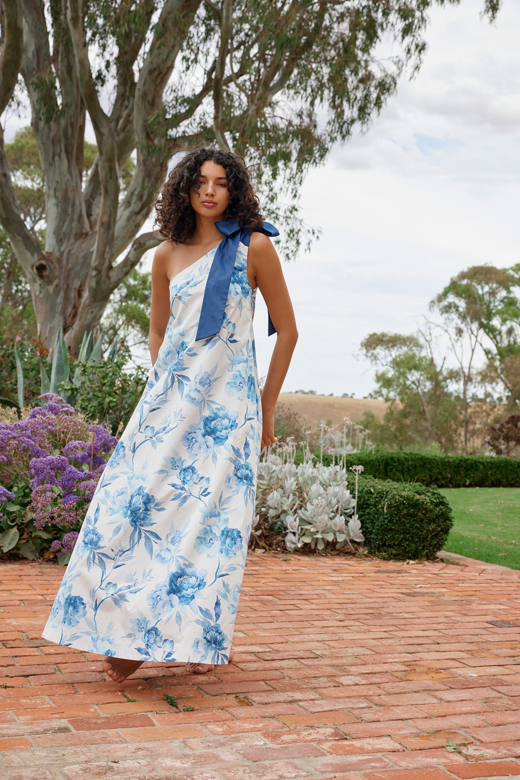 MILA DRESS CERULEAN PEONY  Aston Studio