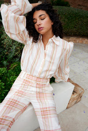 LUCINDA BLOUSE IN PEONY/ANTIQUE STRIPE
