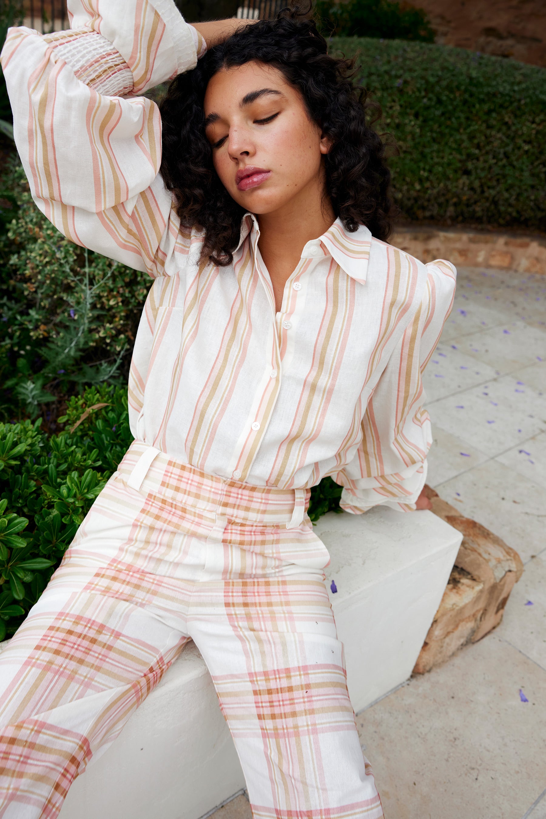 LUCINDA BLOUSE IN PEONY/ANTIQUE STRIPE