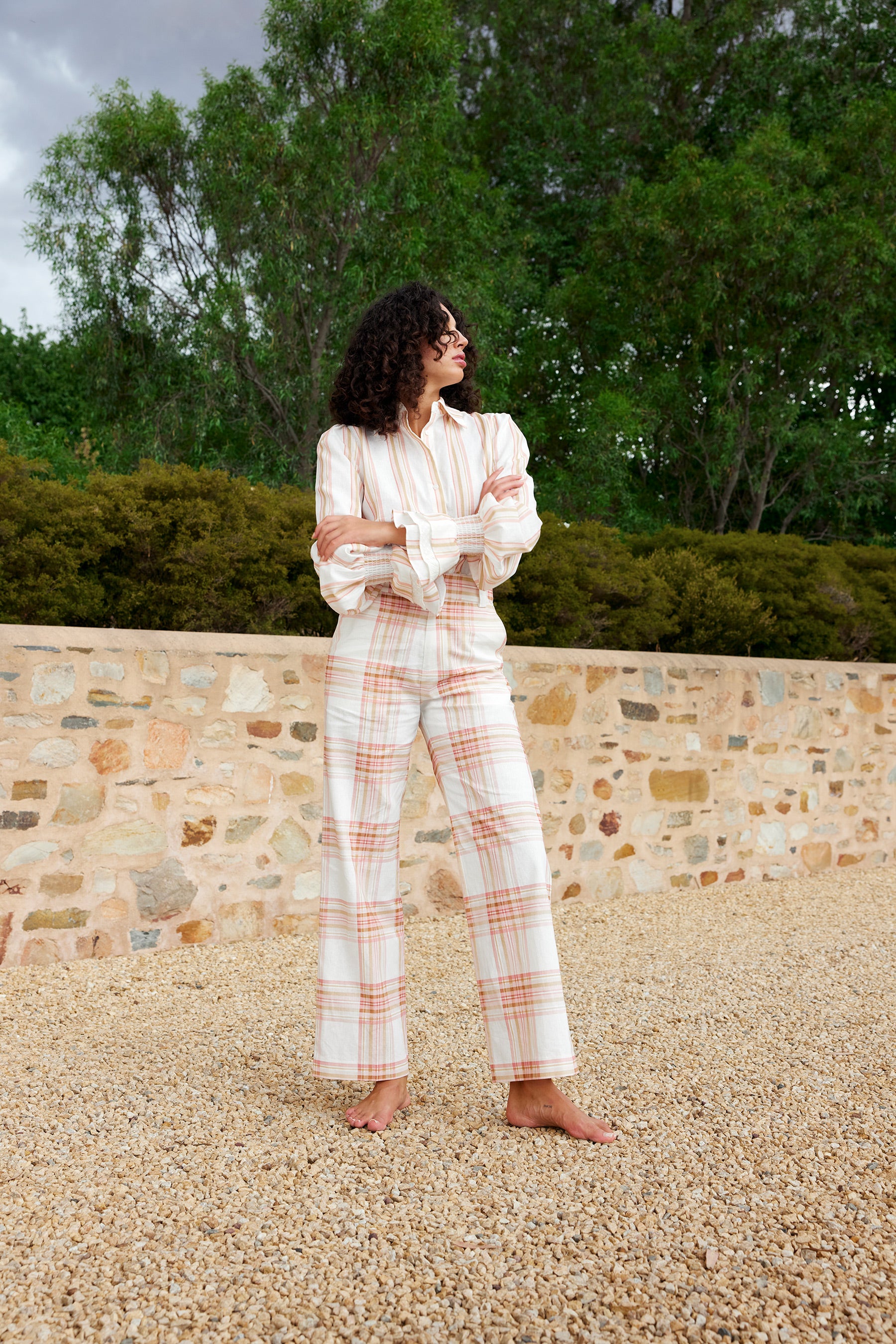 LUCINDA BLOUSE IN PEONY/ANTIQUE STRIPE