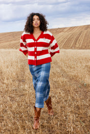 AGNES CARDI IN RUBY ANTIQUE STRIPE