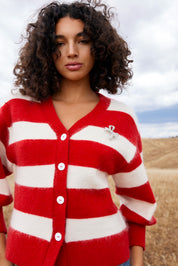 AGNES CARDI IN RUBY ANTIQUE STRIPE