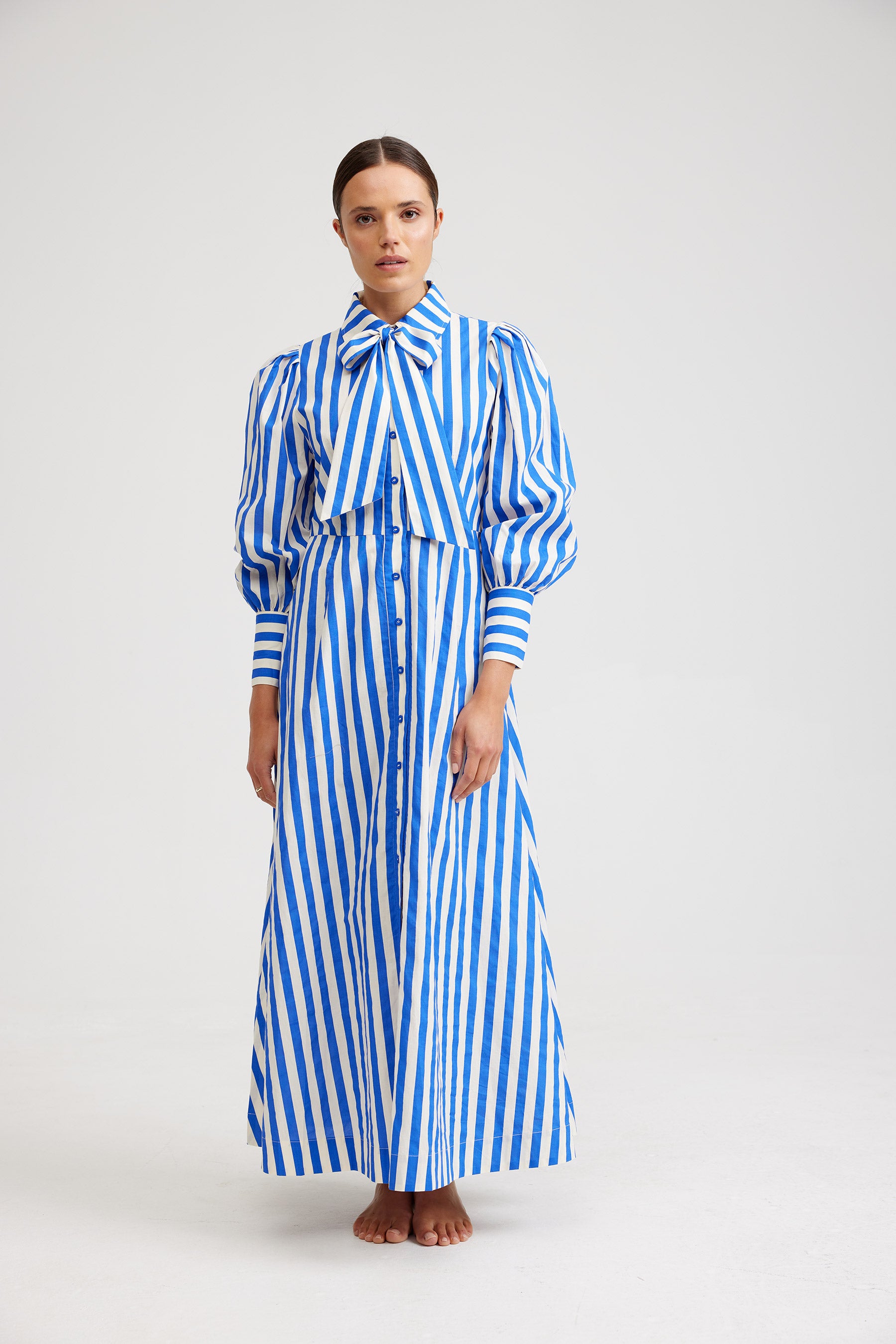 ELLE DRESS IN SAPPHIRE/MILK STRIPE
