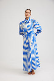 ELLE DRESS IN SAPPHIRE/MILK STRIPE