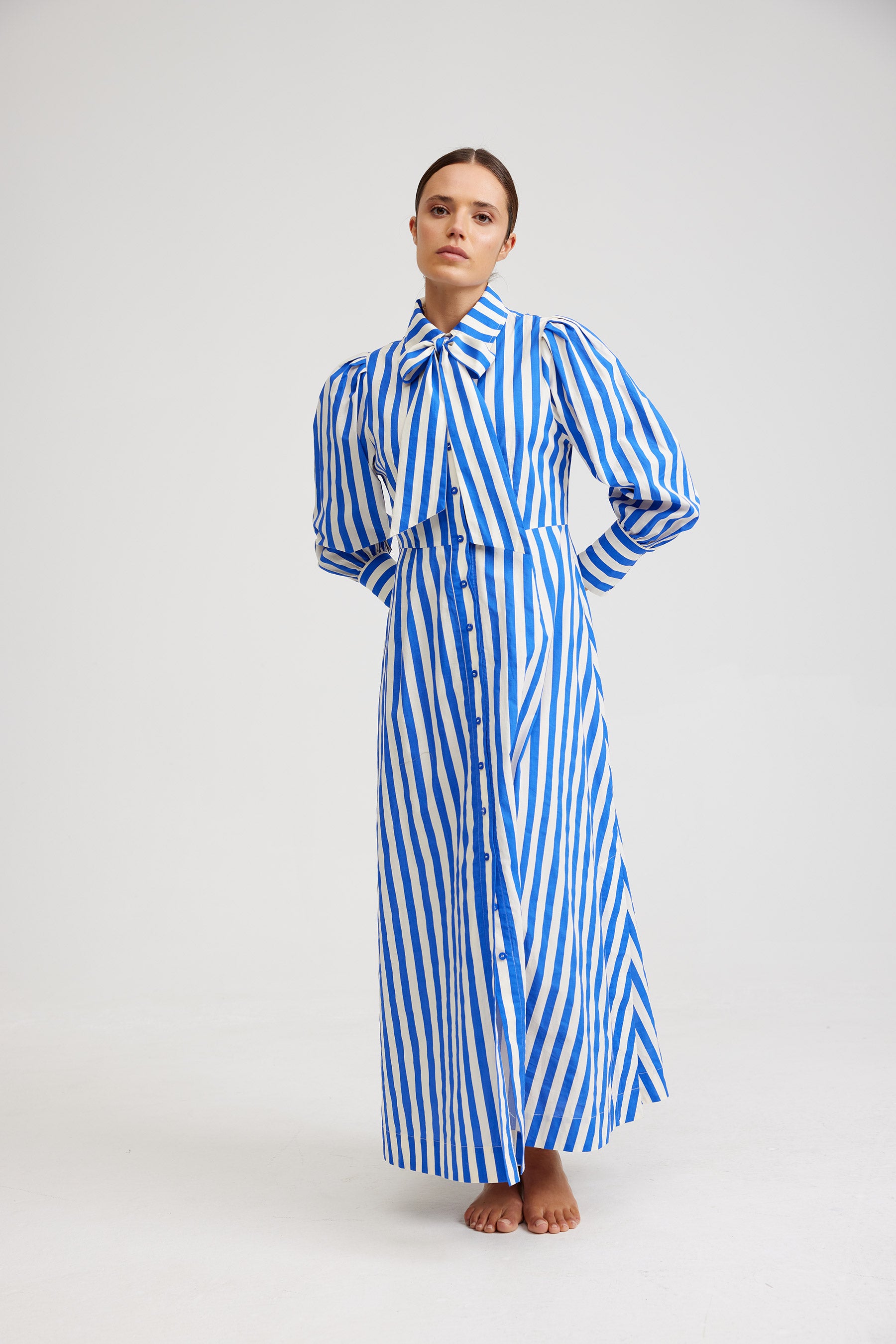 ELLE DRESS IN SAPPHIRE/MILK STRIPE