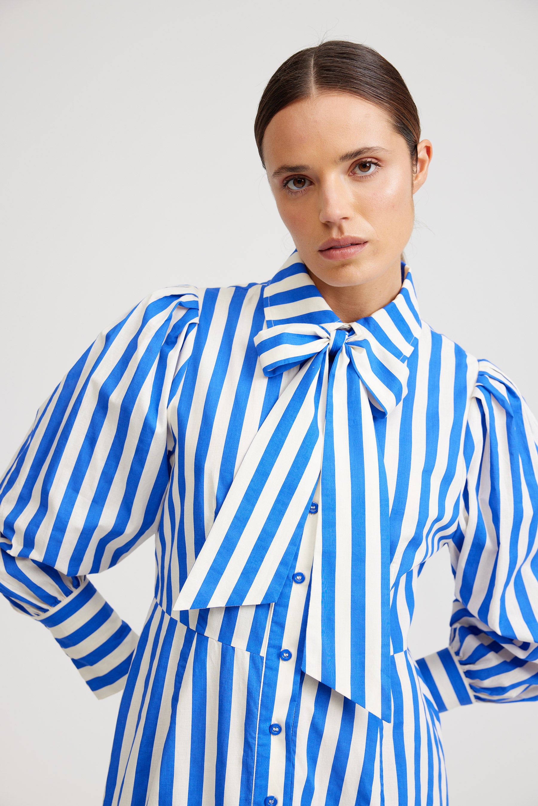 ELLE DRESS IN SAPPHIRE/MILK STRIPE