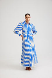 ELLE DRESS IN SAPPHIRE/MILK STRIPE