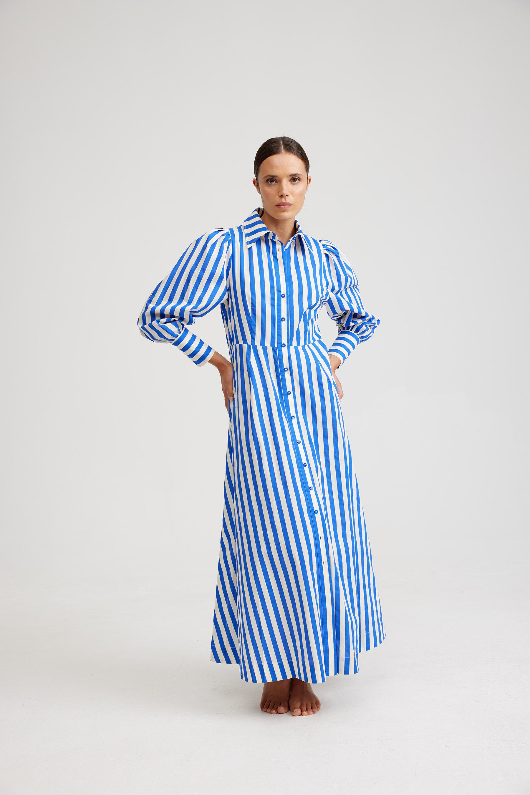 ELLE DRESS IN SAPPHIRE/MILK STRIPE