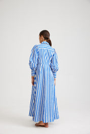 ELLE DRESS IN SAPPHIRE/MILK STRIPE