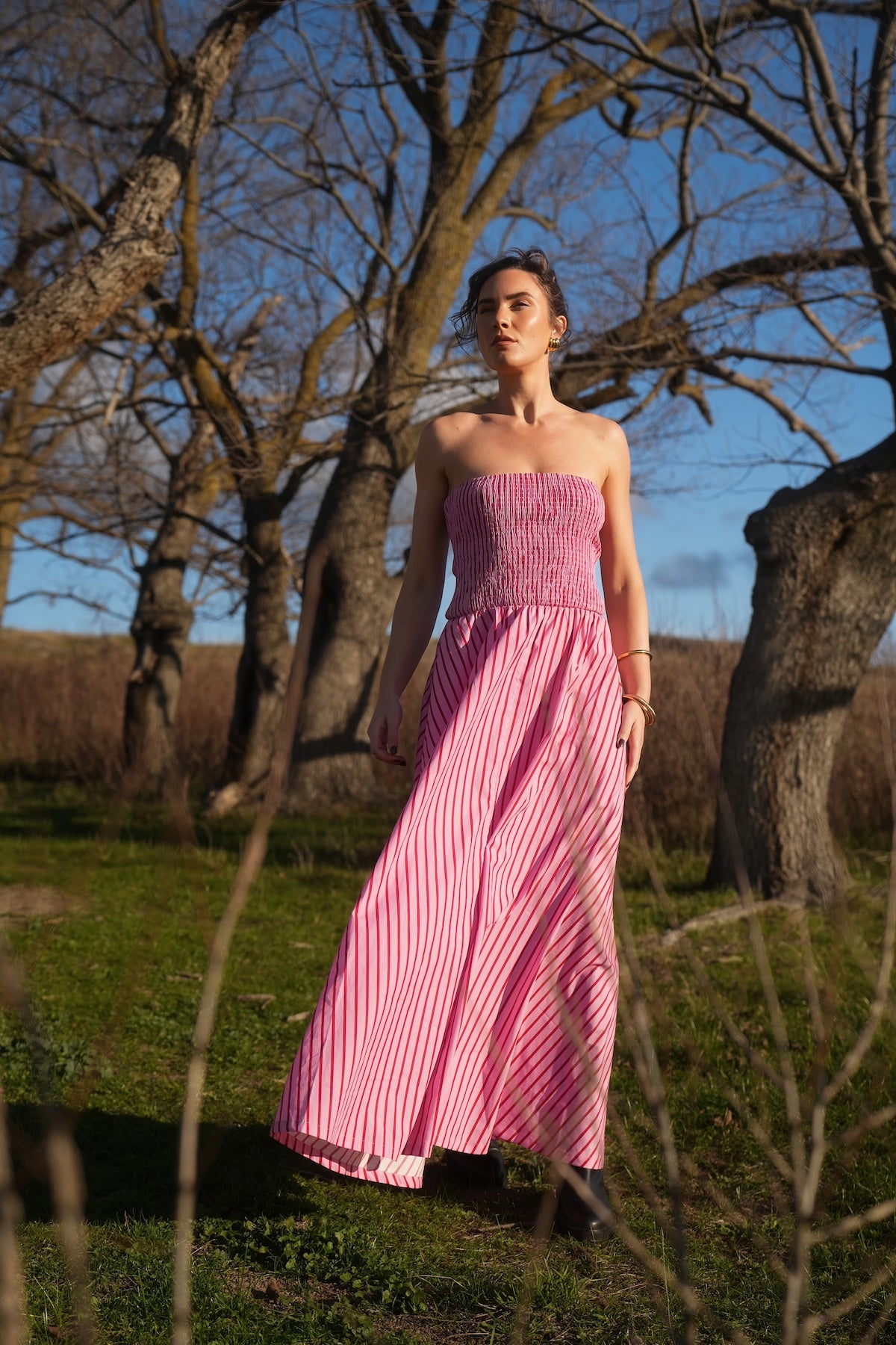 aston studio pink dress LAYLA DRESS MAGENTA STRIPE Aston Studio