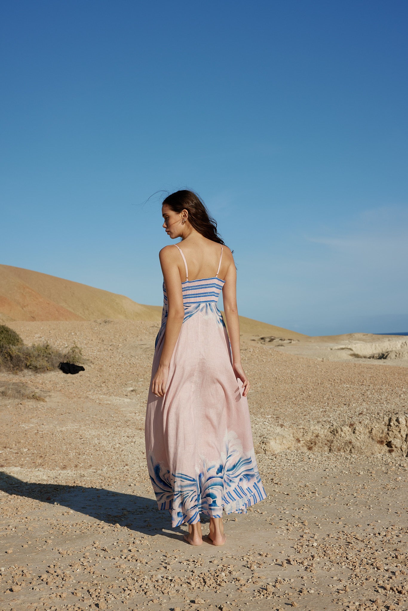 RUE DRESS IN SEASHELL/ICEBERG