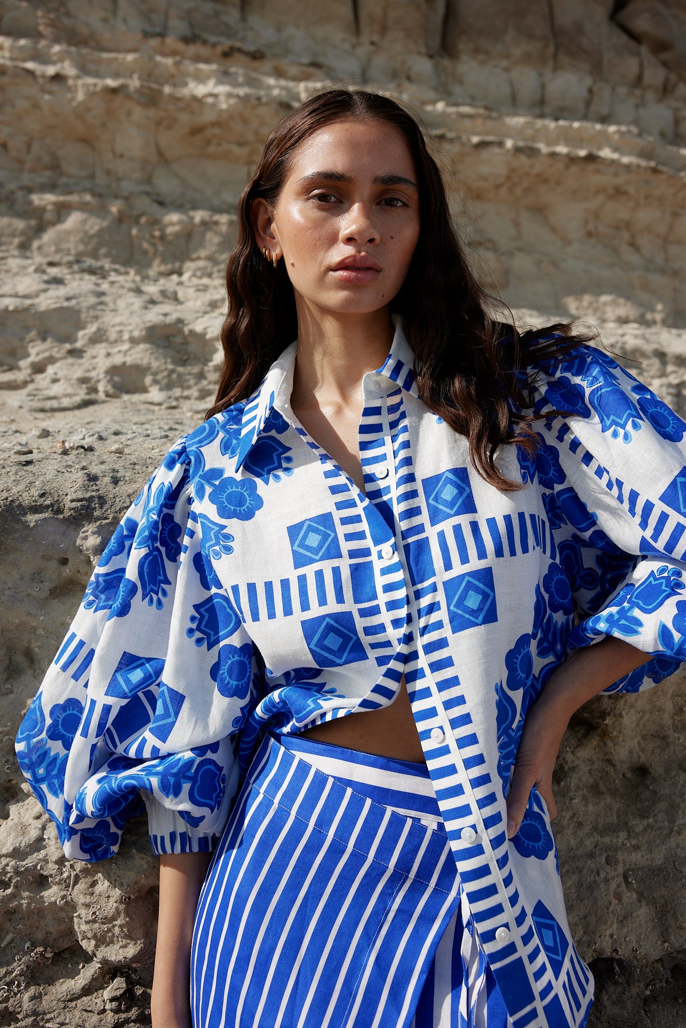 RAFFERTY BLOUSE IN MEDITERRANEAN/FOAM