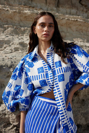 RAFFERTY BLOUSE IN MEDITERRANEAN/FOAM