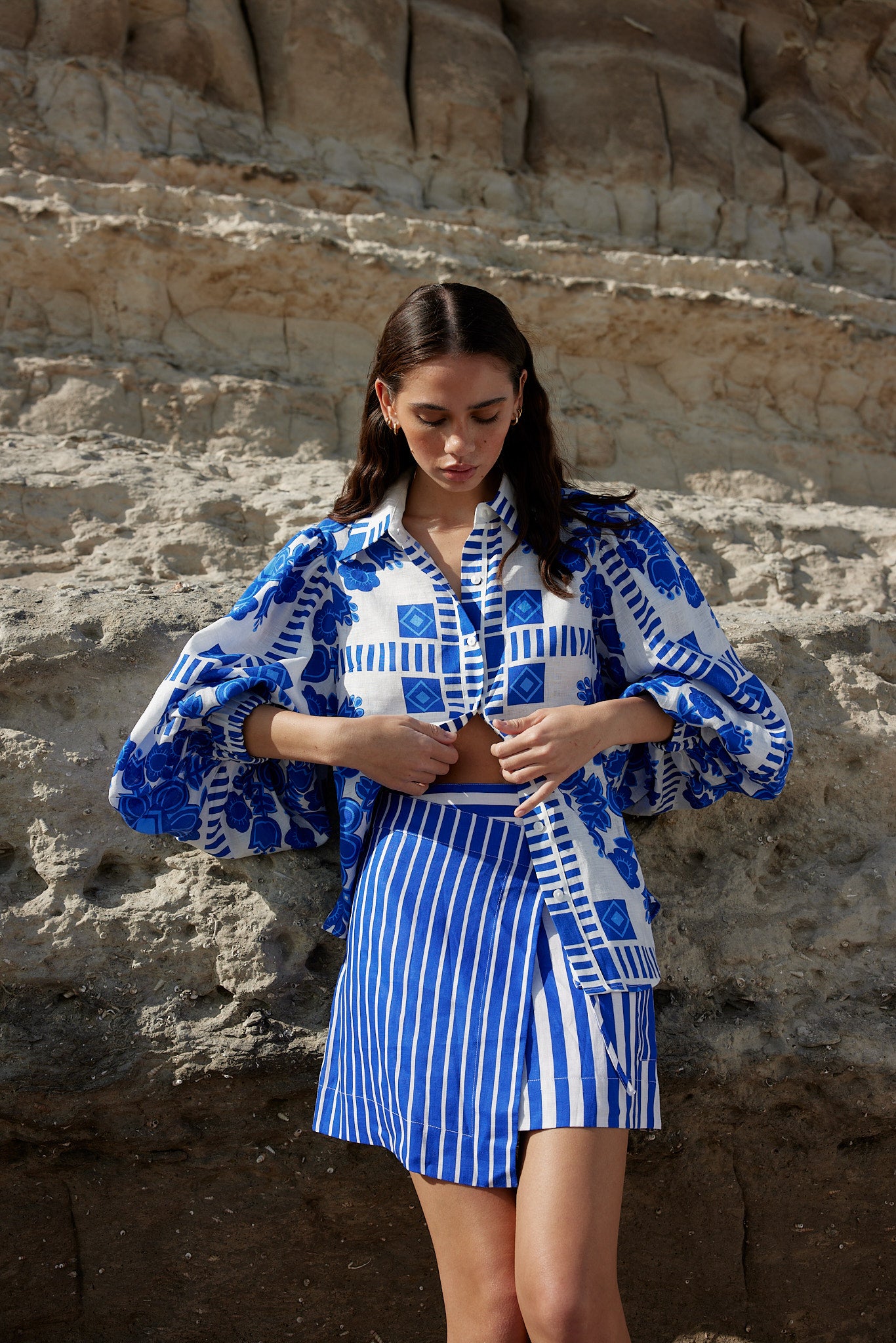 RAFFERTY BLOUSE IN MEDITERRANEAN/FOAM