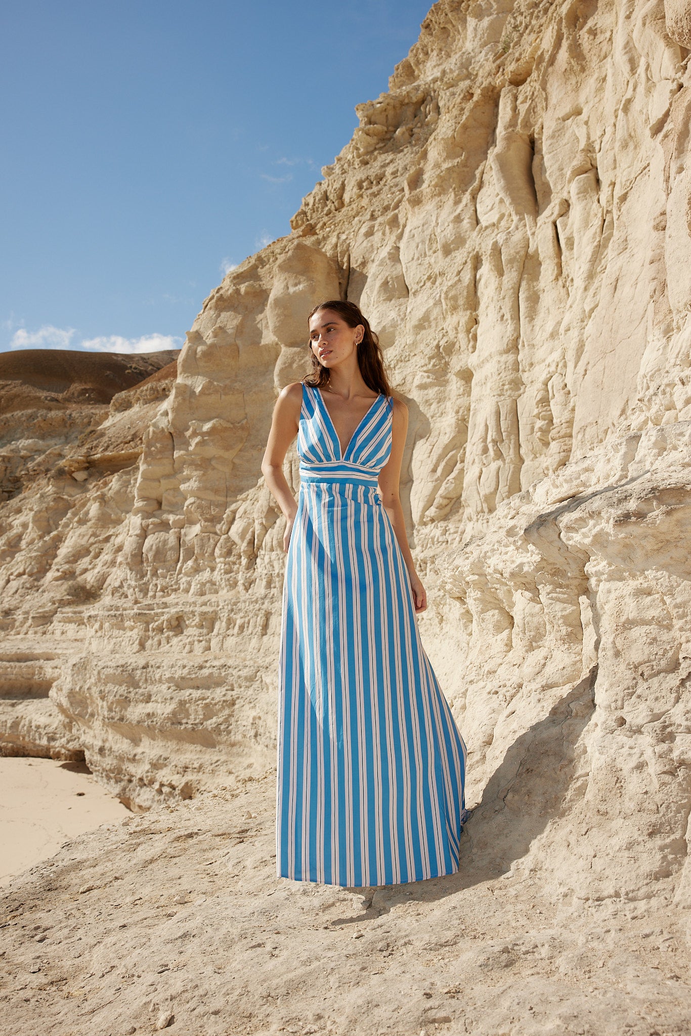 BETTY DRESS IN OCEAN DEPTH/SEASHELL STRIPE