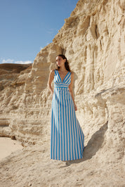 BETTY DRESS IN OCEAN DEPTH/SEASHELL STRIPE