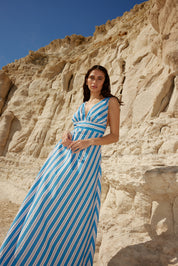 BETTY DRESS IN OCEAN DEPTH/SEASHELL STRIPE