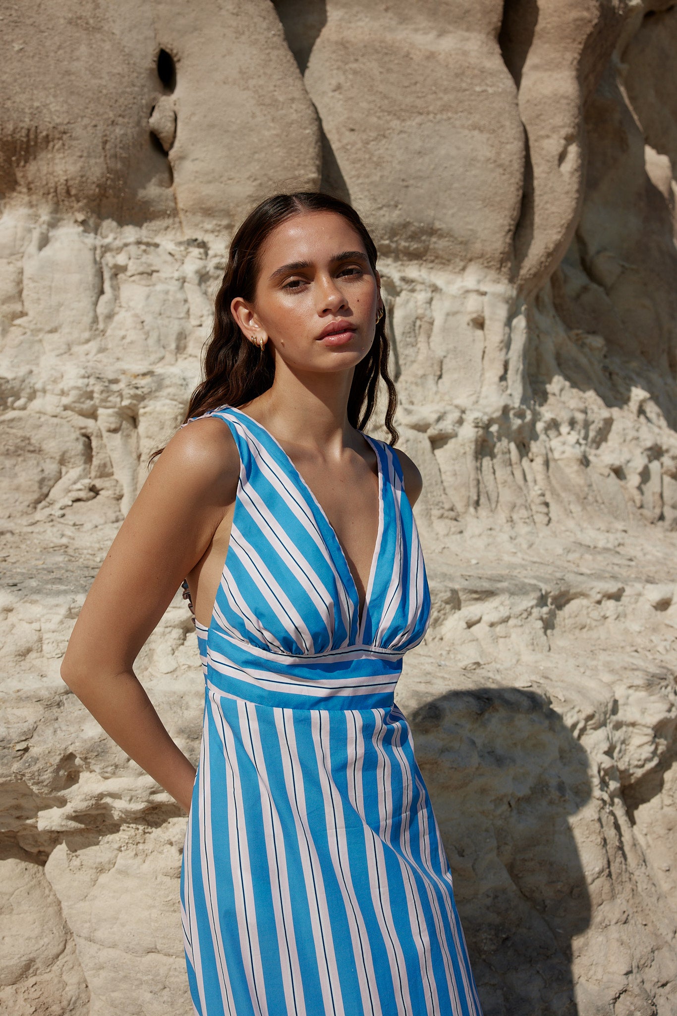 BETTY DRESS IN OCEAN DEPTH/SEASHELL STRIPE