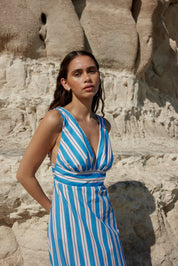 BETTY DRESS IN OCEAN DEPTH/SEASHELL STRIPE