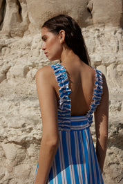 BETTY DRESS IN OCEAN DEPTH/SEASHELL STRIPE