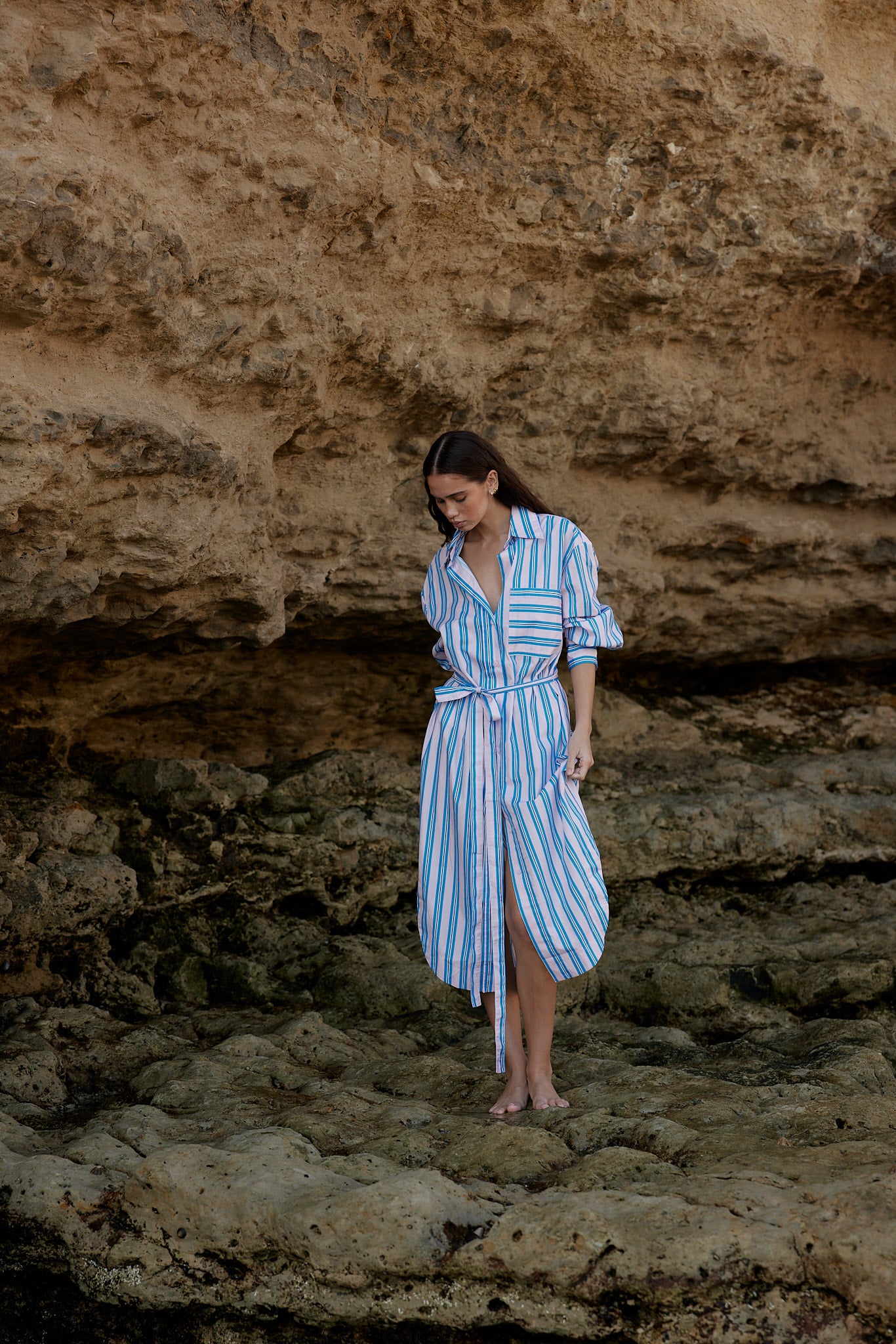 BILLY DRESS IN OCEAN DEPTH/SEASHELL STRIPE