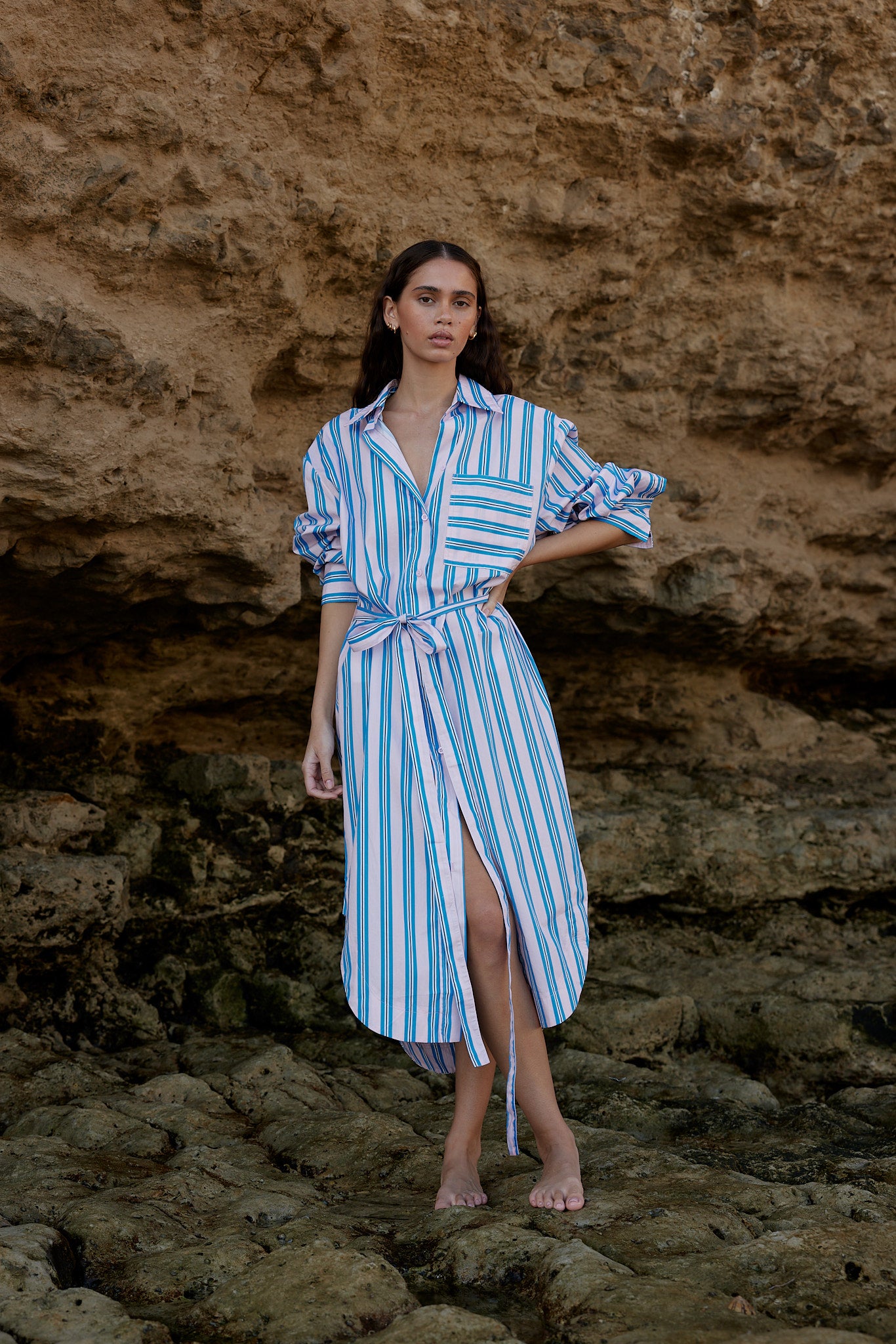 BILLY DRESS IN OCEAN DEPTH/SEASHELL STRIPE