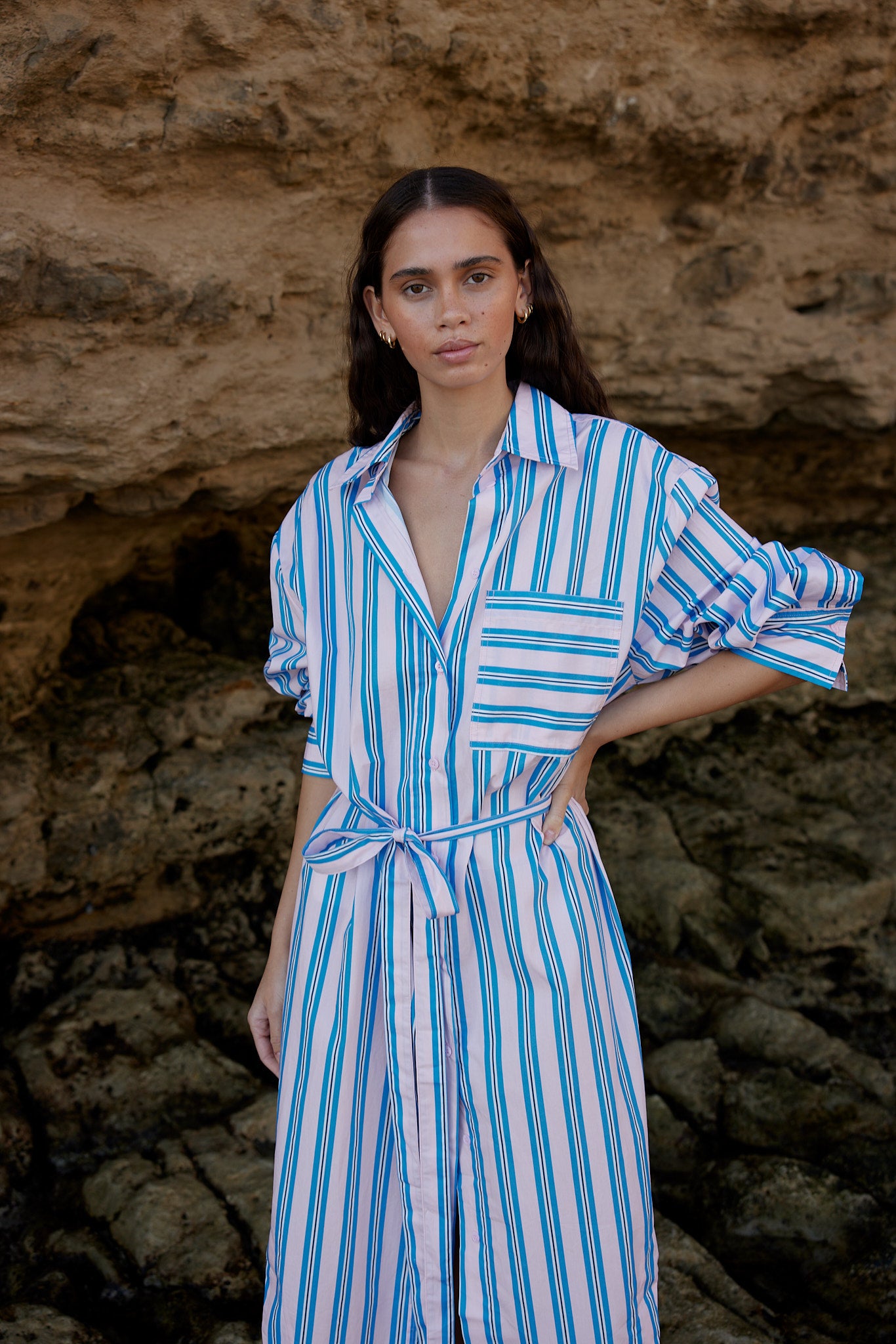 BILLY DRESS IN OCEAN DEPTH/SEASHELL STRIPE