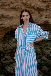 BILLY DRESS IN OCEAN DEPTH/SEASHELL STRIPE