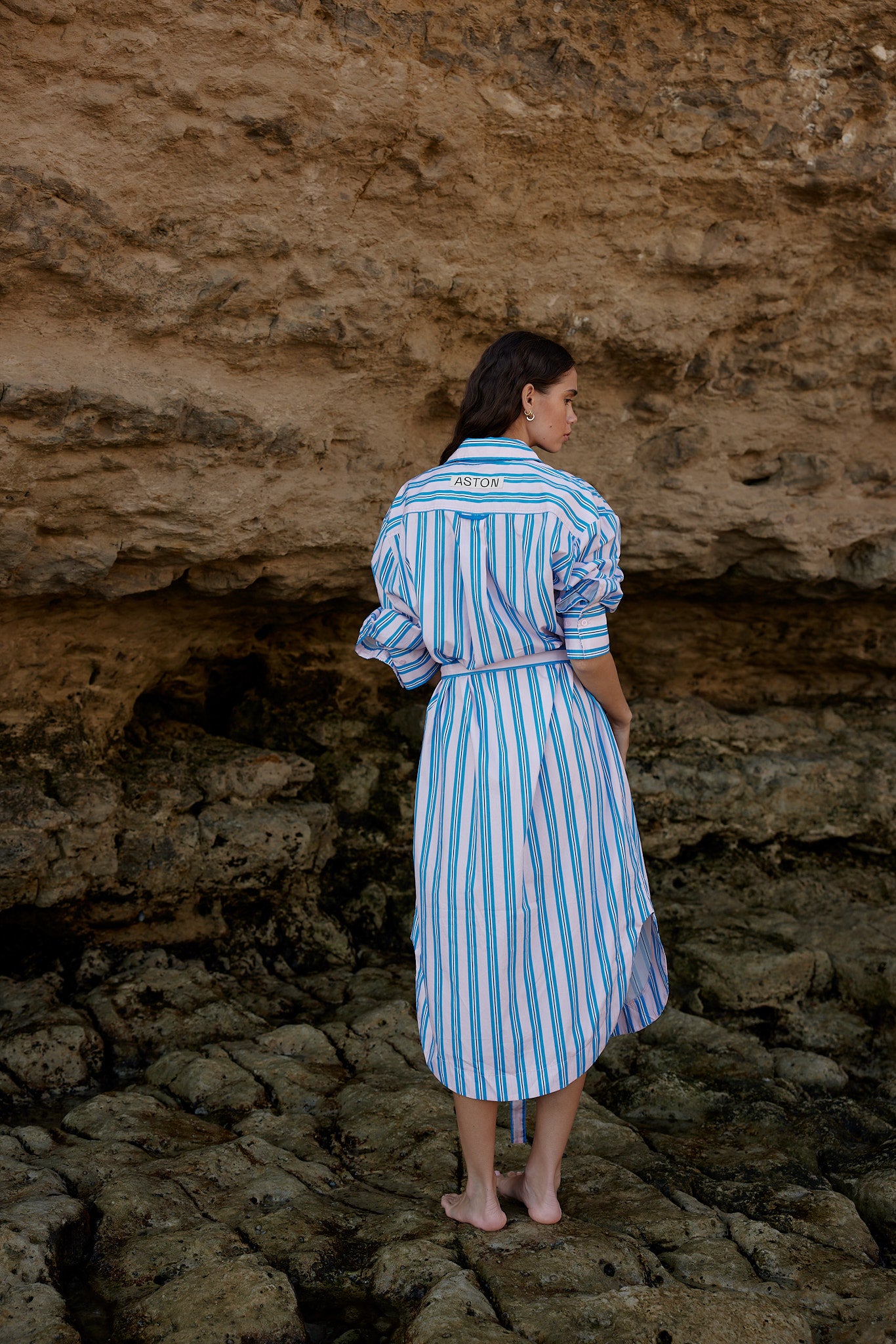 BILLY DRESS IN OCEAN DEPTH/SEASHELL STRIPE