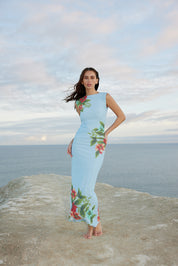 ARIEL MESH DRESS IN POOL BOUQUET