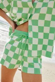 THE RAF KNIT AND SHORT SET IN EVERGREEN/ANTIQUE CHECK