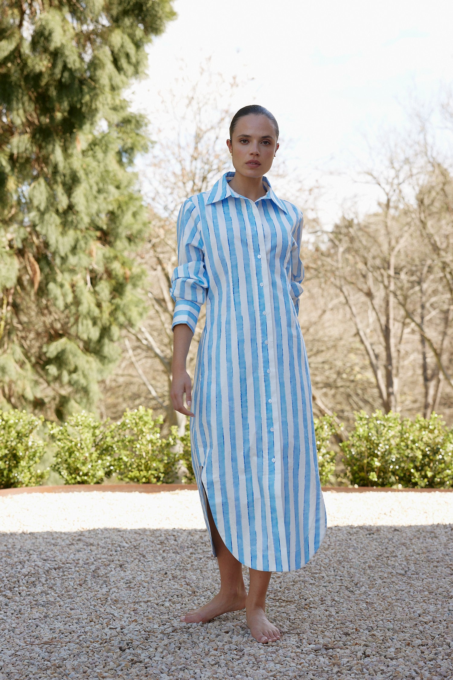 THE FINN SHIRT DRESS IN LAPIS STRIPE