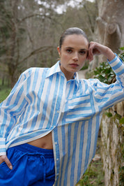 THE BUDDY SHIRT IN LAPIS STRIPE