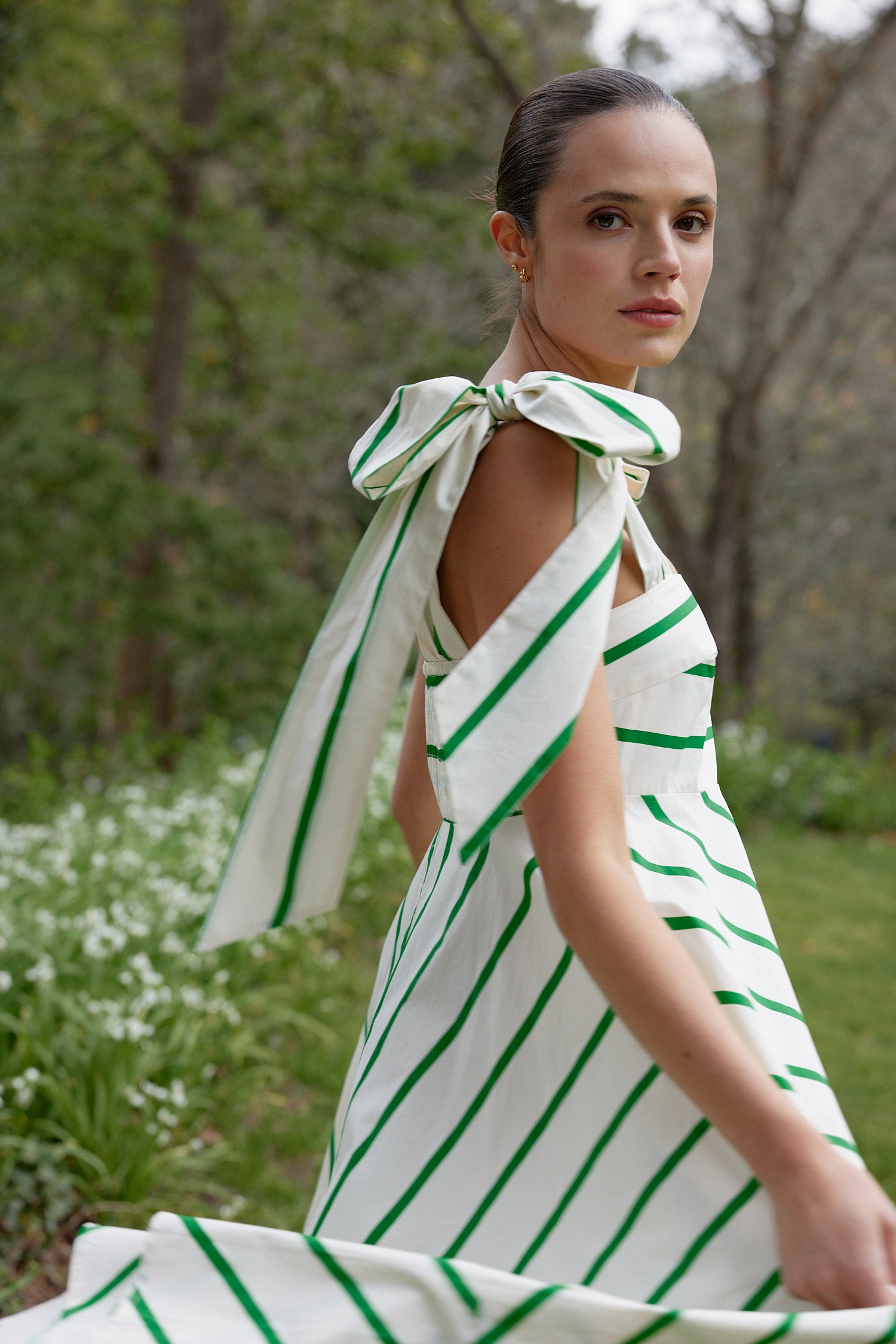 THE PIPPA DRESS IN MANTIS/ANTIQUE STRIPE