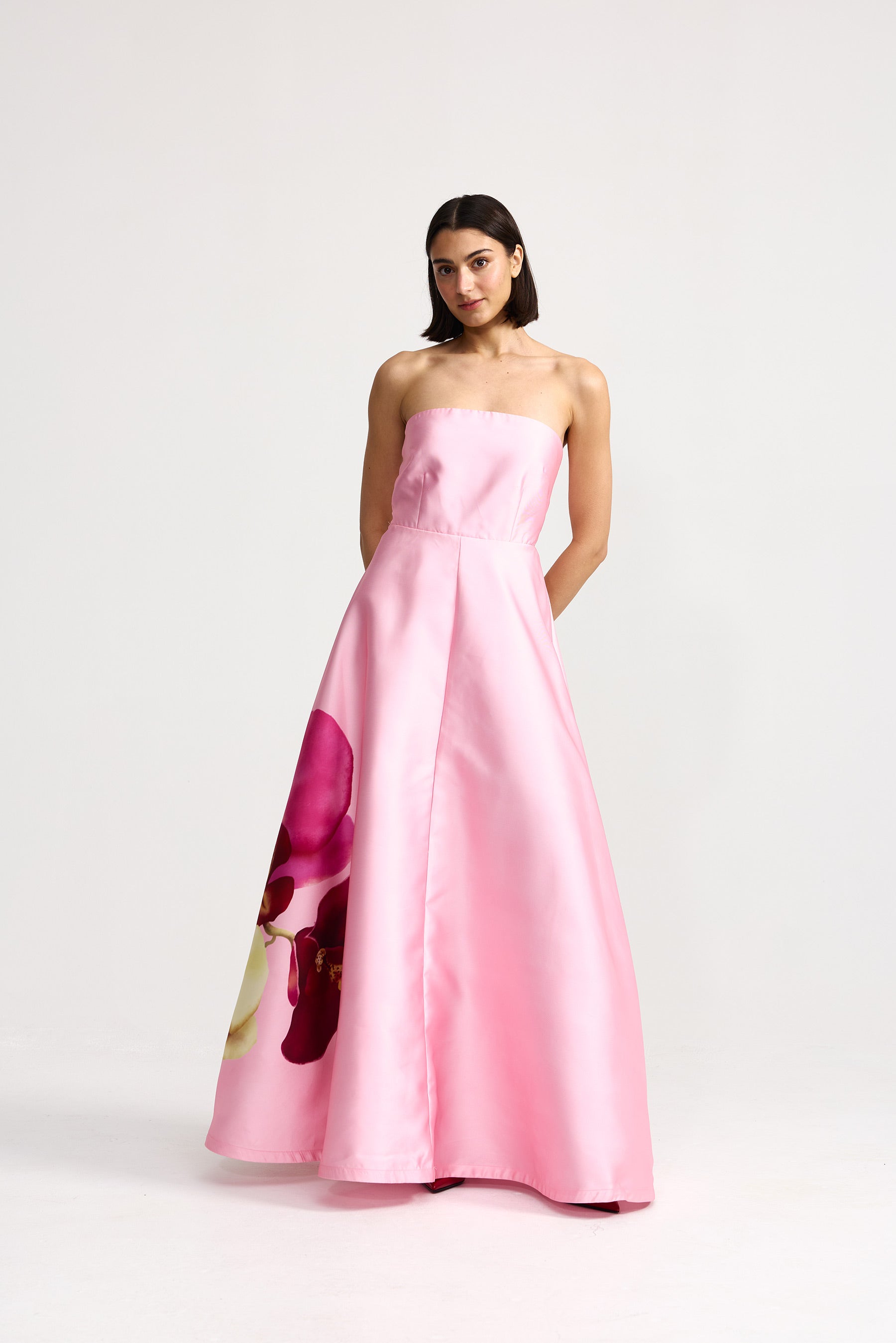 aston studio audrey strapless floral taffeta maxi dress Aston Studio Audrey Strapless Floral Taffeta Maxi Dress