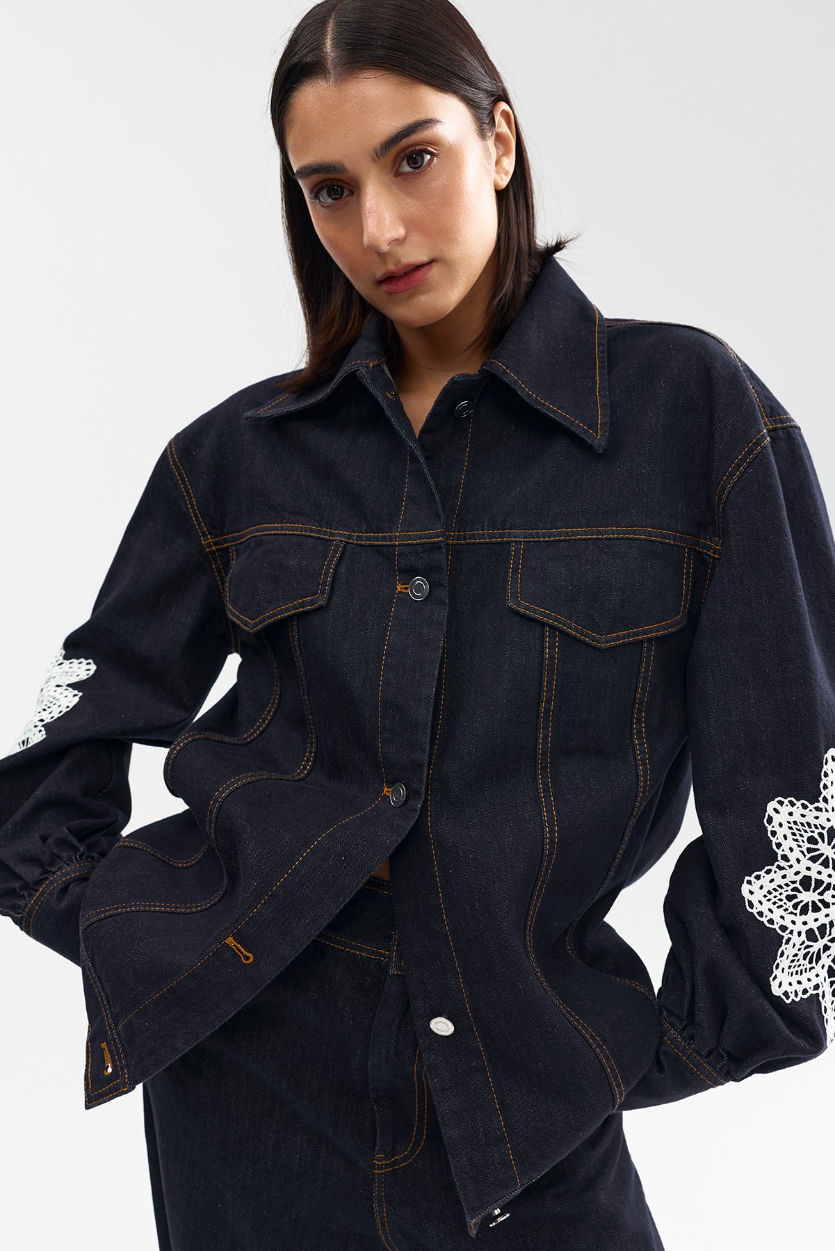 BOWIE JACKET INDIGO DENIM LACE