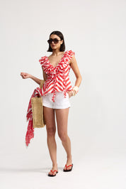 BIANCA TOP IN RUBY ANTIQUE STRIPE