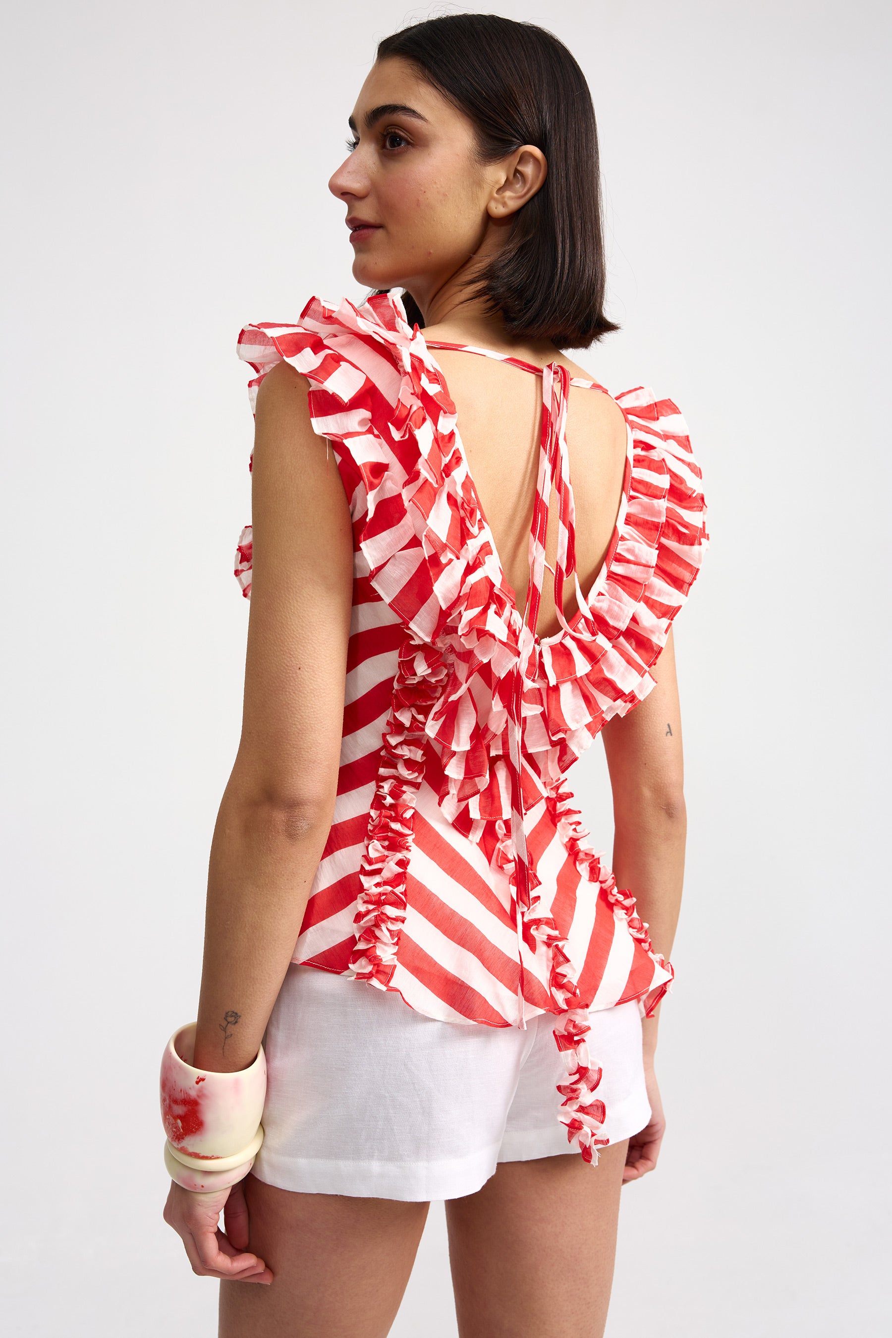 BIANCA TOP IN RUBY ANTIQUE STRIPE