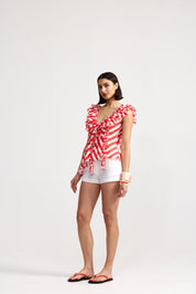 BIANCA TOP IN RUBY ANTIQUE STRIPE