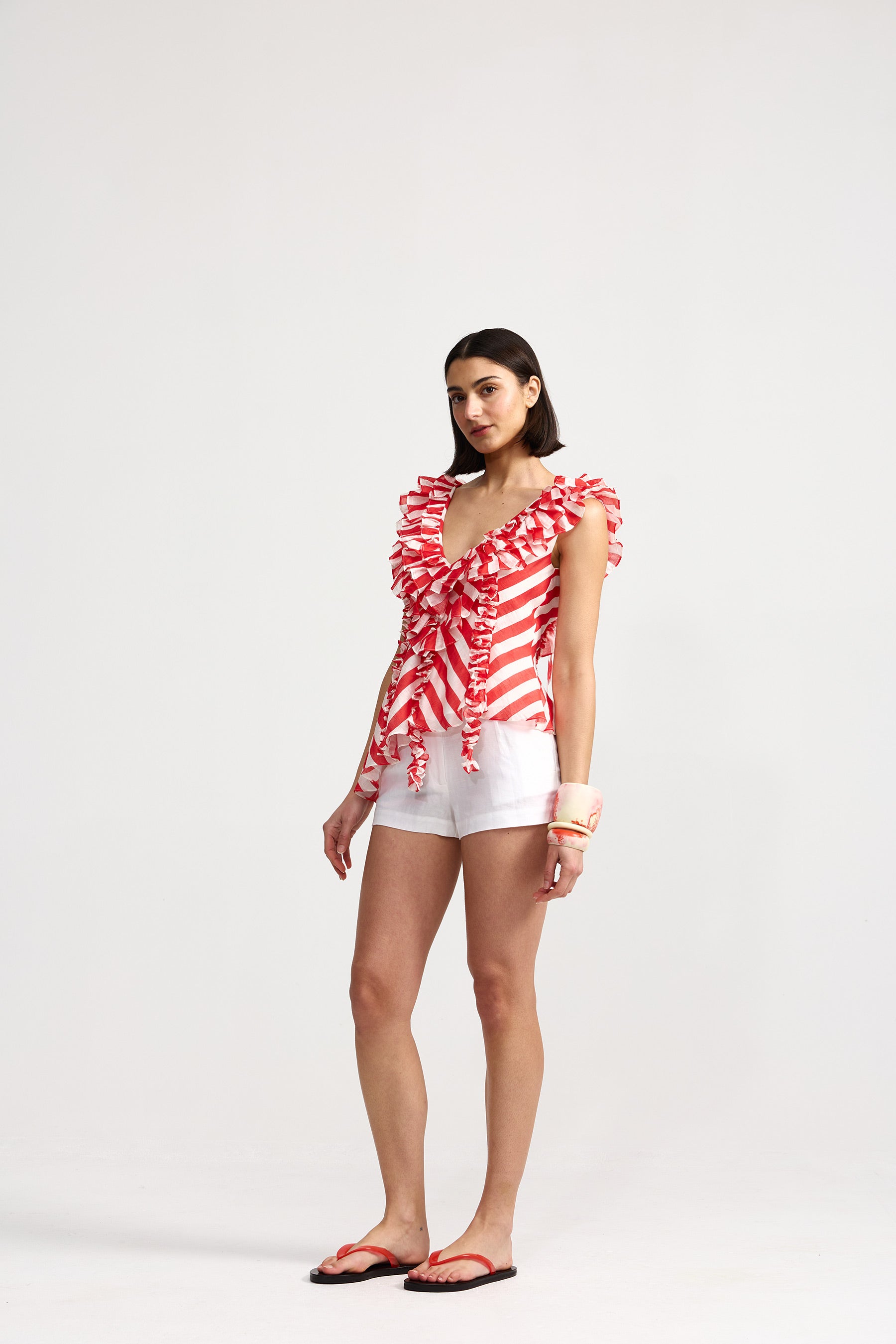 BIANCA TOP IN RUBY ANTIQUE STRIPE
