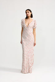 FLORENCE DRESS RUBY ANTIQUE DOT