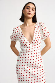 FLORENCE DRESS RUBY ANTIQUE DOT