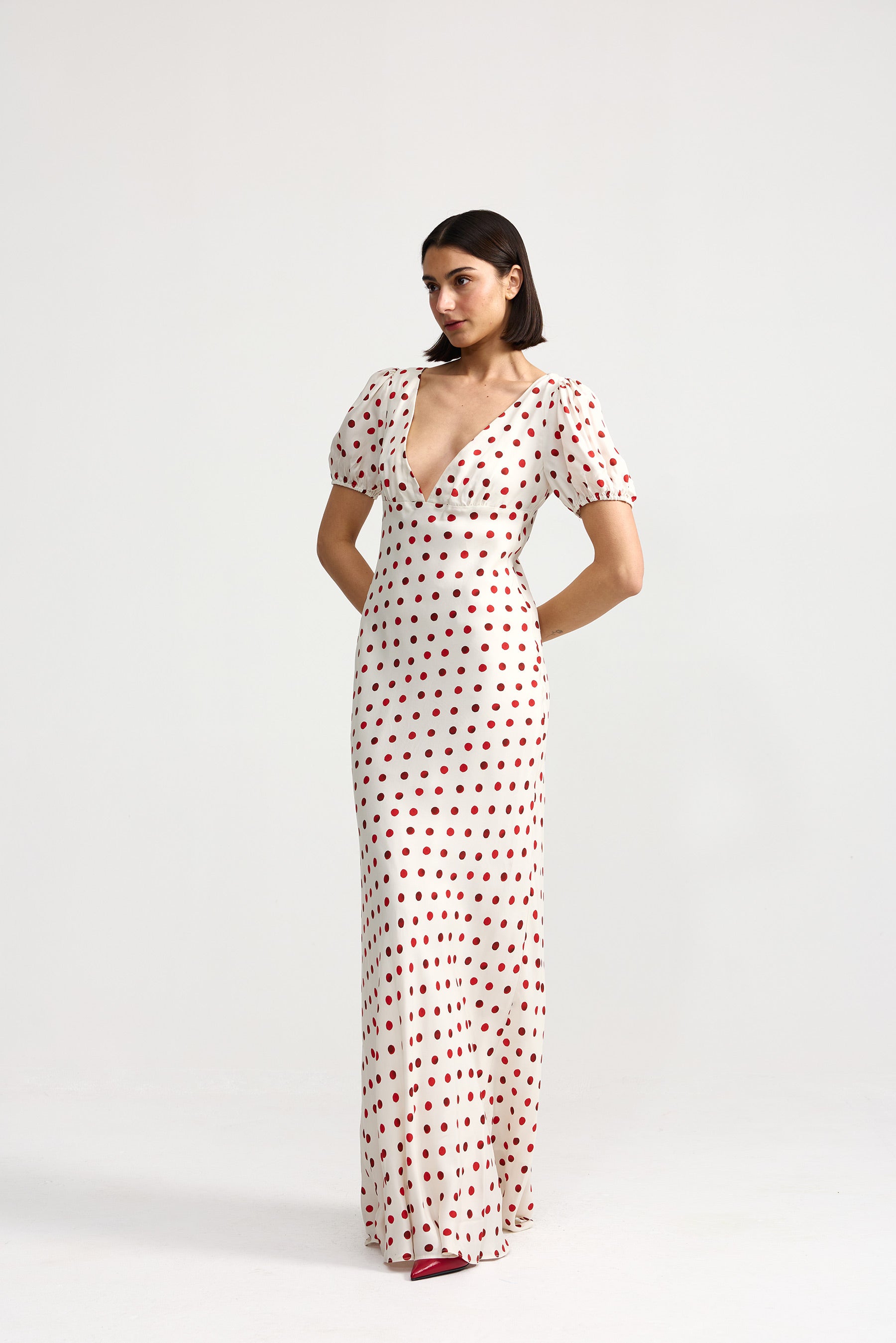 FLORENCE DRESS RUBY ANTIQUE DOT