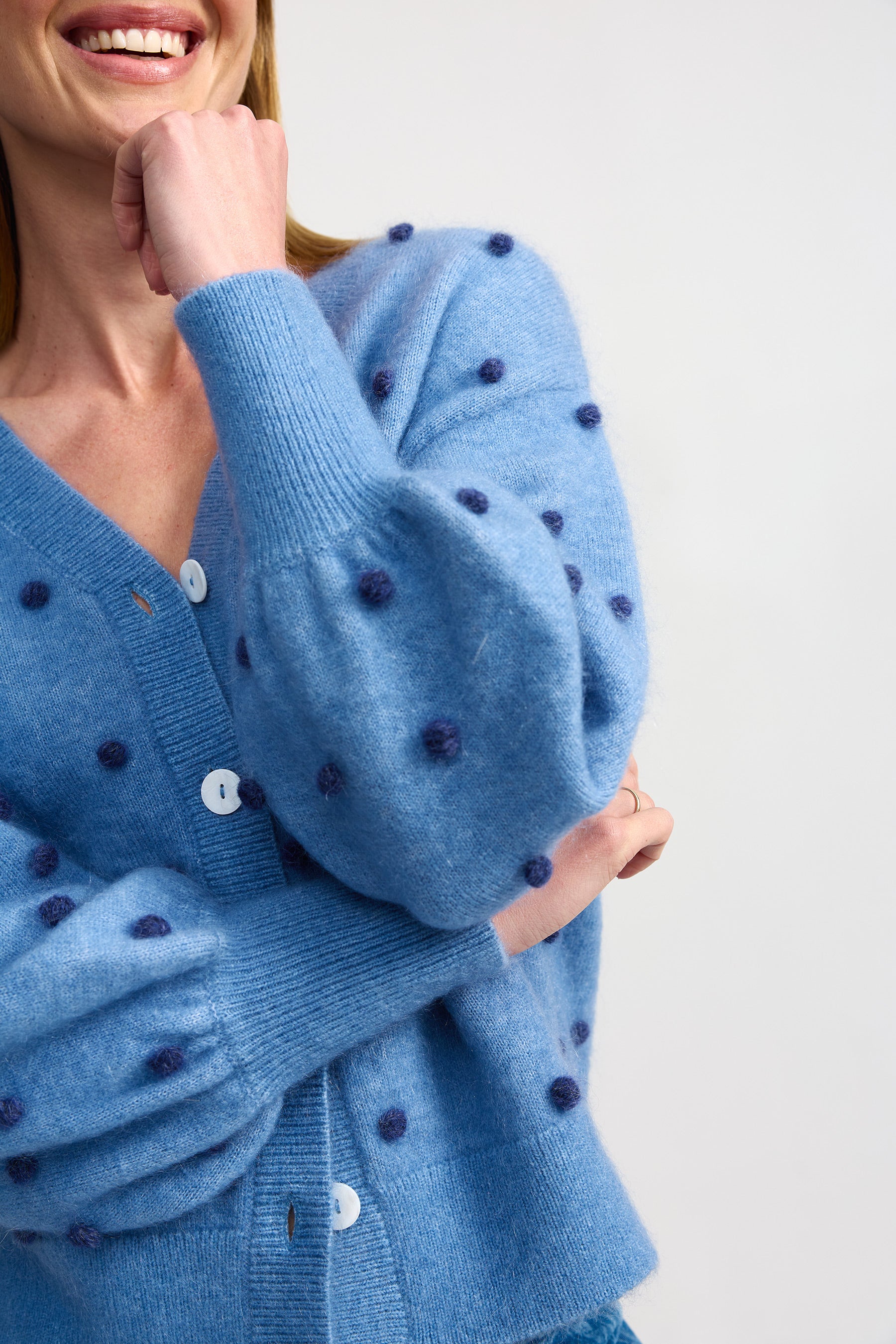 AGNES CARDI DENIM CAPRI DOT