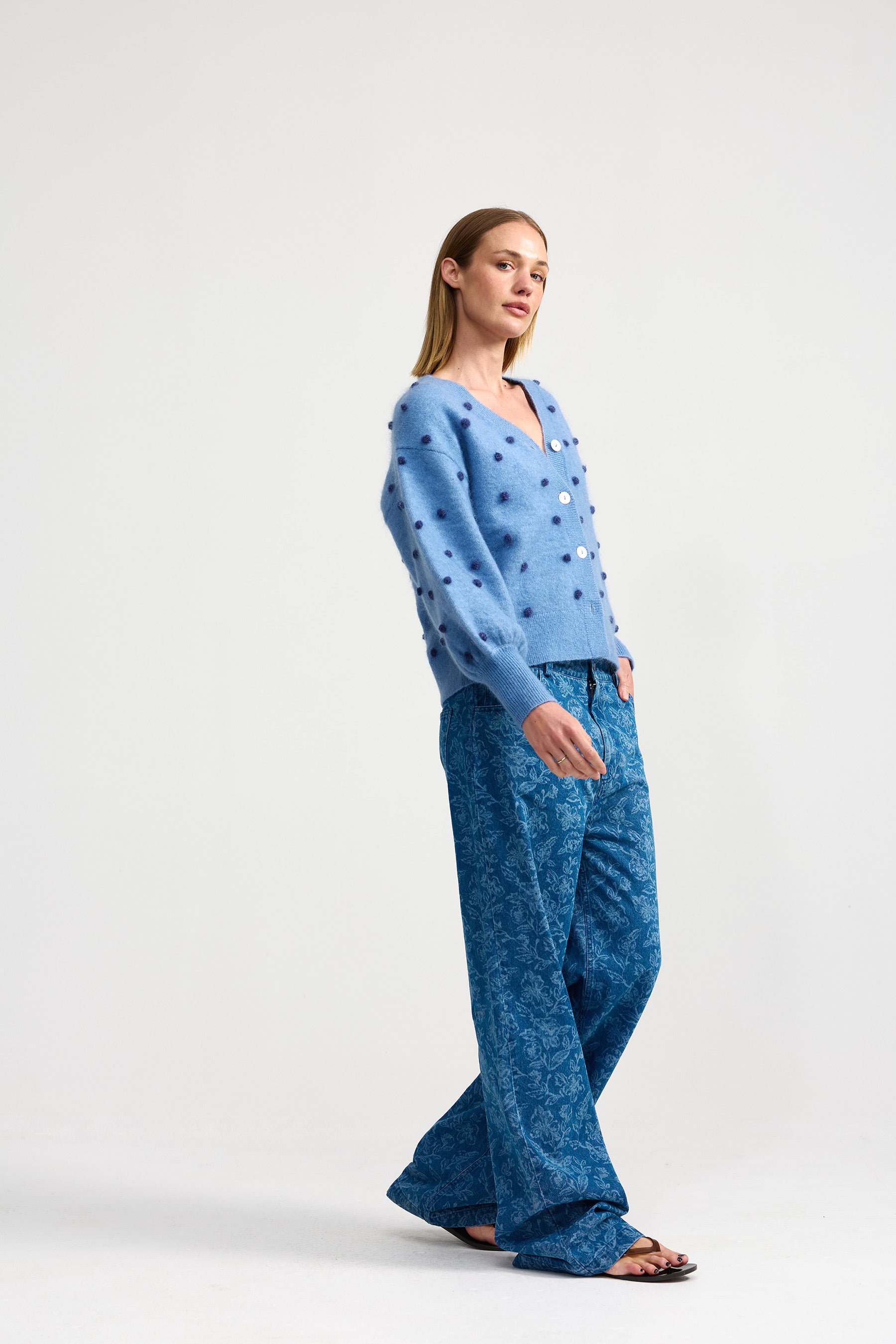 AGNES CARDI DENIM CAPRI DOT